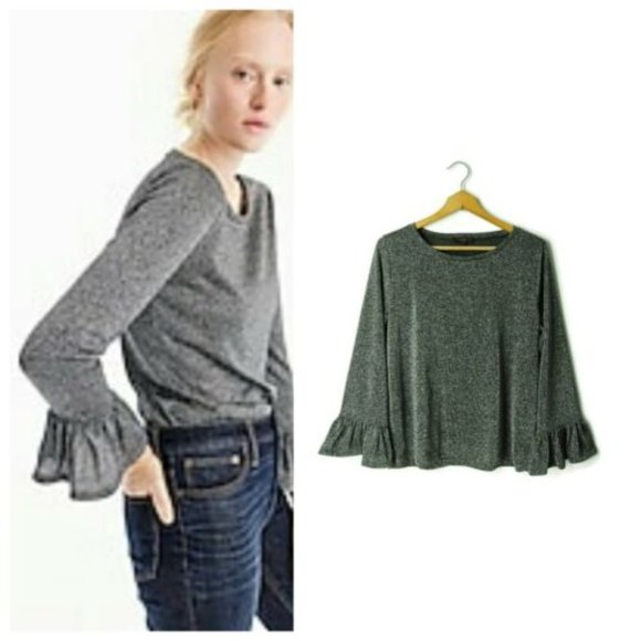 J. Crew Green Metallic Bell Sleeve Top XXS - Picture 6 of 6